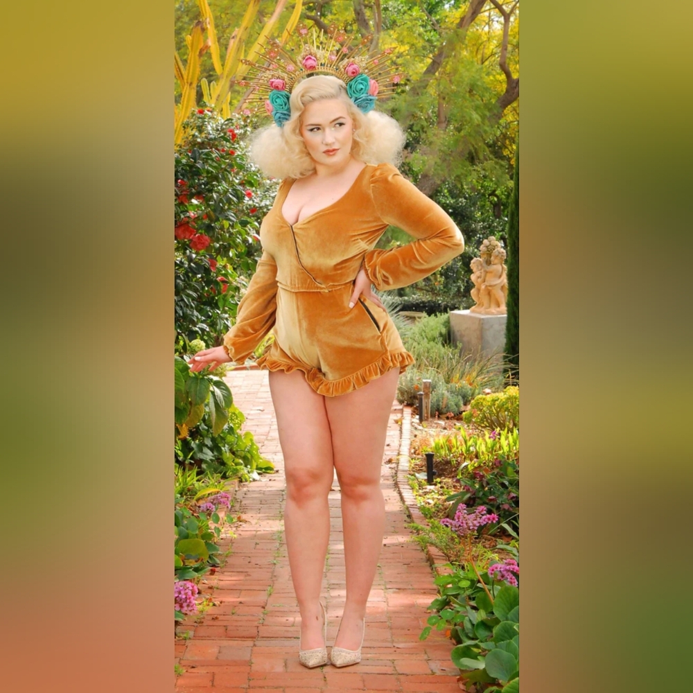 Jasmin Romper in Gold Velvet
